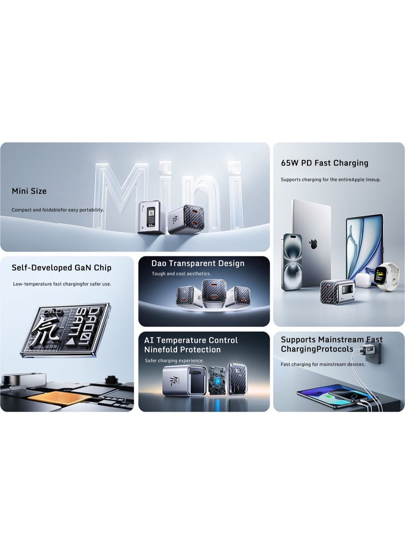 ريد ماجيك شاحن ريد ماجيك ميني بقوة 65 واط للشحن السريع، تصميم مدمج بمنفذين، دبابيس قابلة للطي، تقنية نيو تشارجر 3.0، متوافق مع ريد ماجيك نوفا، آيباد، الأجهزة اللوحية، آيفون، ماك بوك، اللابتوبات – يشمل كابل – منفذ امريكي - Image 4